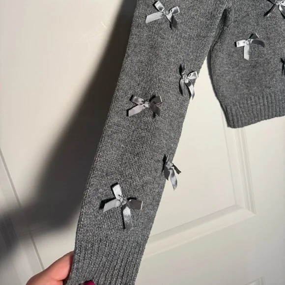 RSQ Gray Women's Cardigan with Bow Details - Picture 2 of 5